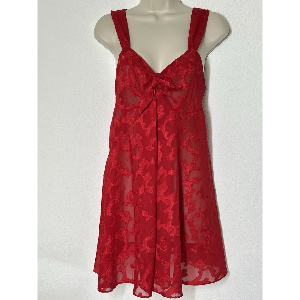 Vintage Victorias Secret Red Babydoll Nighty Chemise Empire Waist Medium Coquett